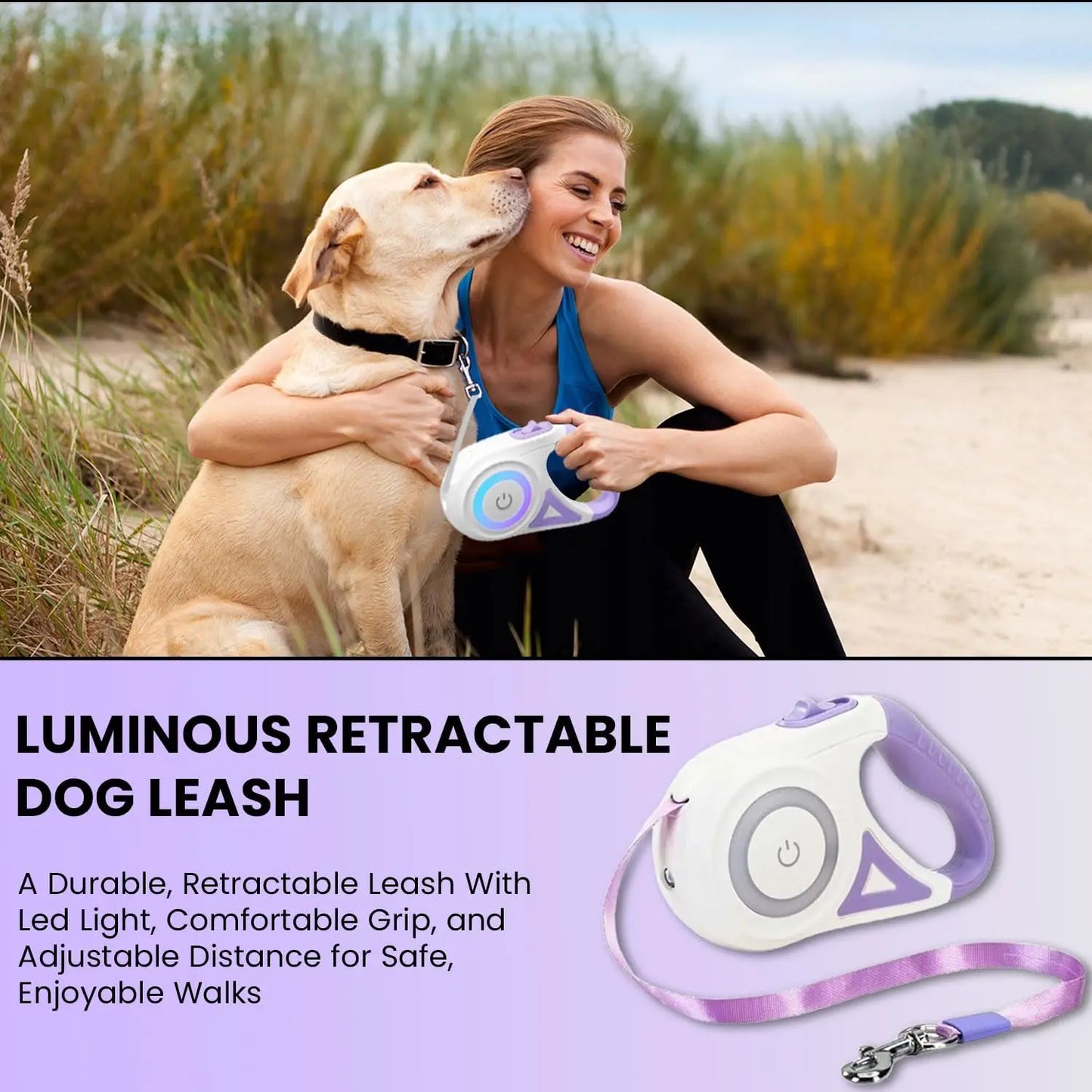Retractable Dog Leash with Built-In LED Light – Safe Night Walks Every Time