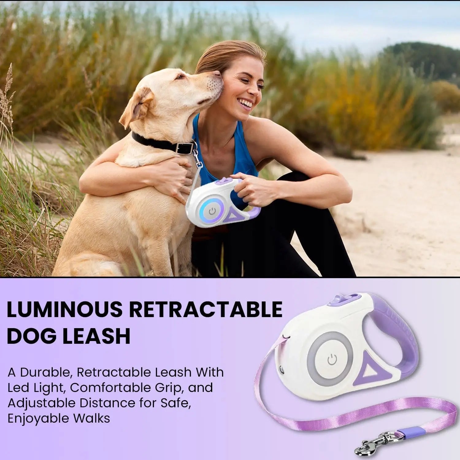 Retractable Dog Leash with Built-In LED Light – Safe Night Walks Every Time