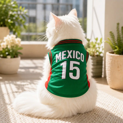 Mexico #15 Soccer Jersey for Dogs & Cats – Breathable Mesh Pet Outfit for Game Day