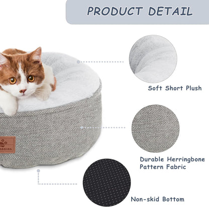 Cat Beds for Indoor Cats, Comfy Durable Pet Sleeping Bed, Washable Round Cat Bed & Non-Slip Bottom, Size 18"L X 18"W X 6.5"Th