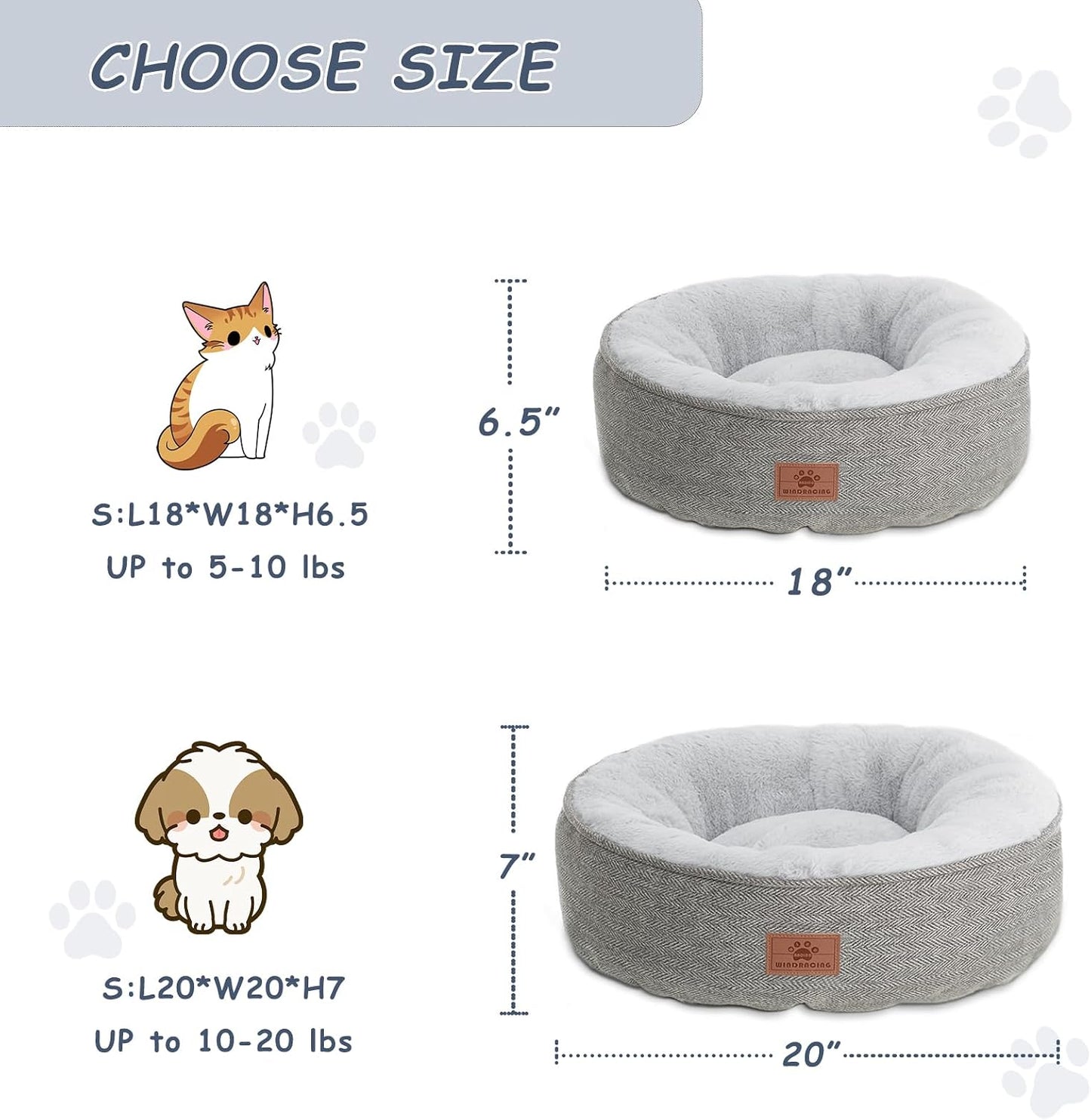 Cat Beds for Indoor Cats, Comfy Durable Pet Sleeping Bed, Washable Round Cat Bed & Non-Slip Bottom, Size 18"L X 18"W X 6.5"Th