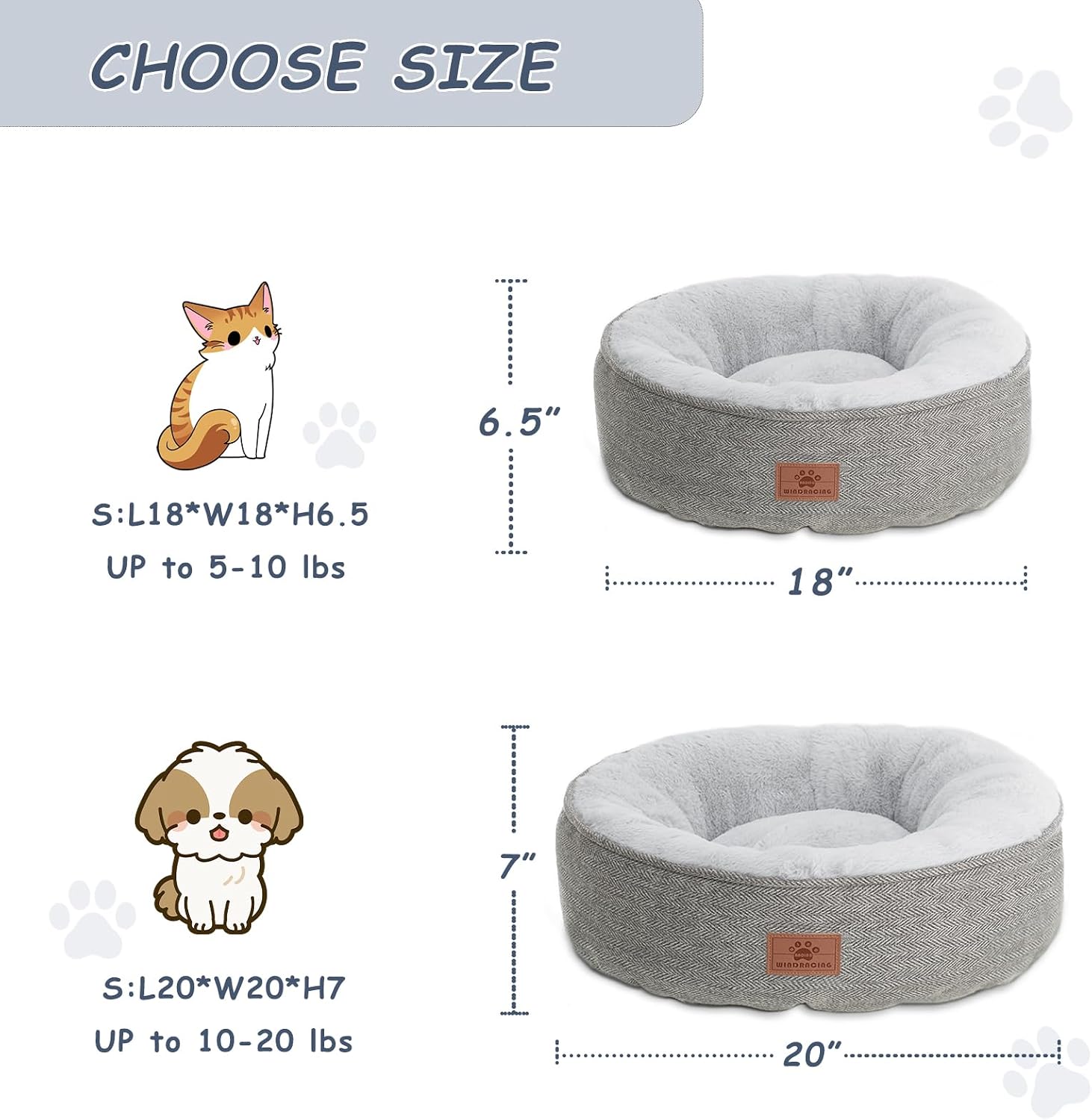 Cat Beds for Indoor Cats, Comfy Durable Pet Sleeping Bed, Washable Round Cat Bed & Non-Slip Bottom, Size 18"L X 18"W X 6.5"Th