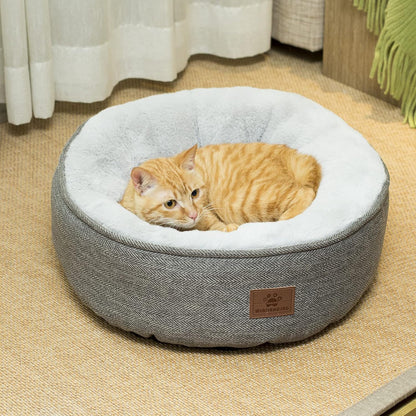 Cat Beds for Indoor Cats, Comfy Durable Pet Sleeping Bed, Washable Round Cat Bed & Non-Slip Bottom, Size 18"L X 18"W X 6.5"Th