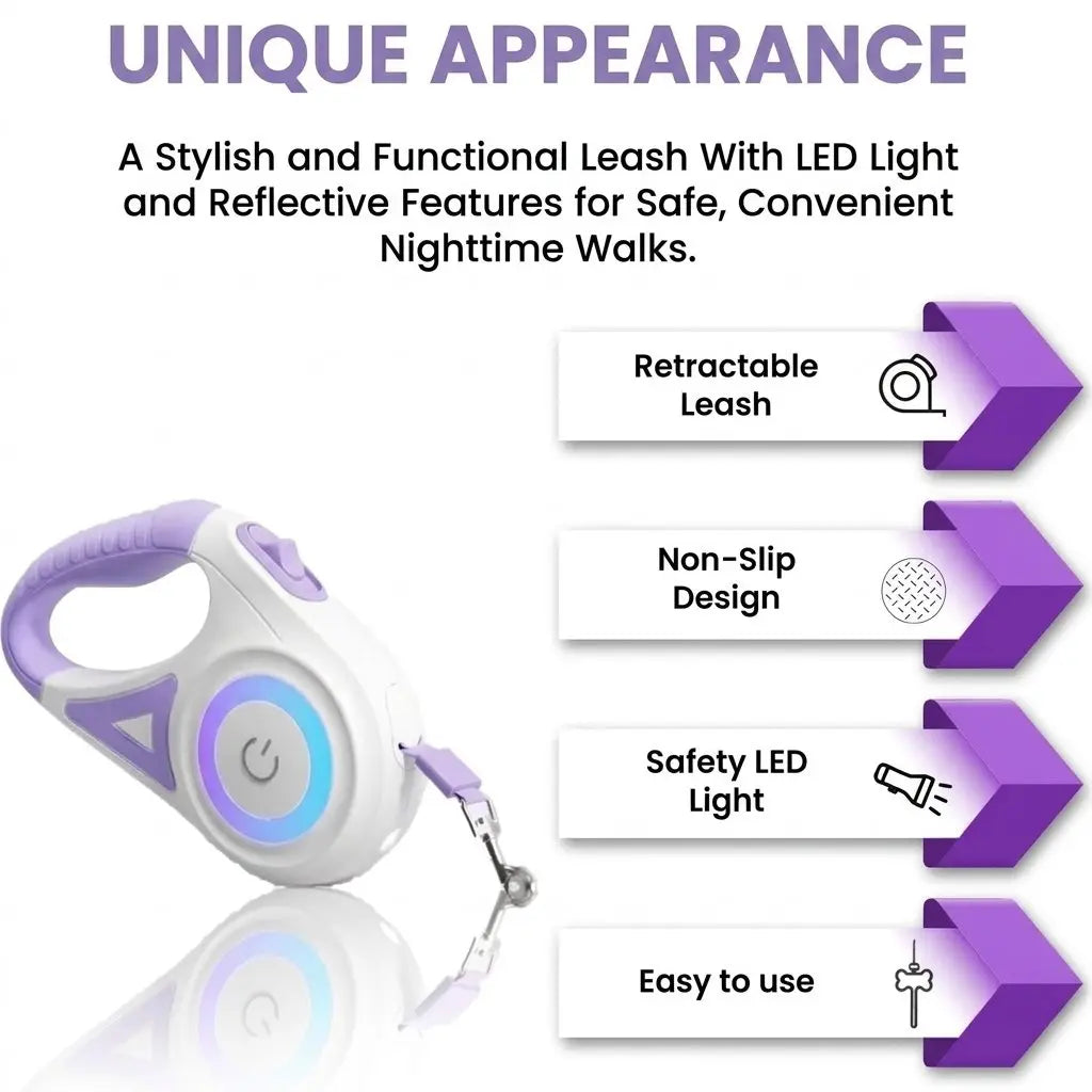 Retractable Dog Leash with Built-In LED Light – Safe Night Walks Every Time