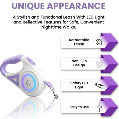 Retractable Dog Leash with Built-In LED Light – Safe Night Walks Every Time