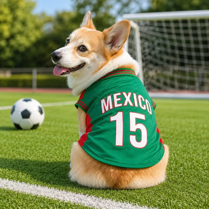 Mexico #15 Soccer Jersey for Dogs & Cats – Breathable Mesh Pet Outfit for Game Day