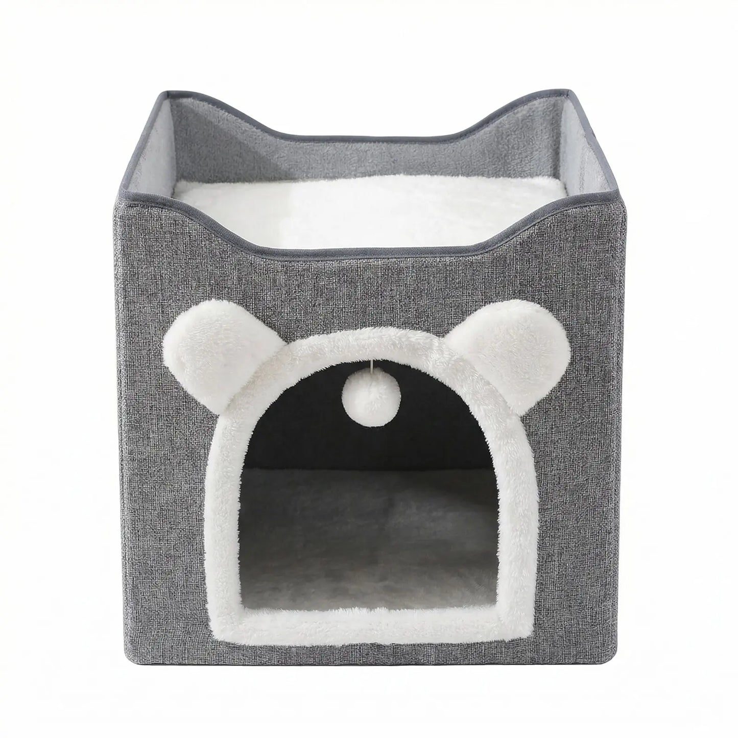 Foldable Indoor Cat House with Cushion & Hanging Toys – Holds Up to 30 lbs