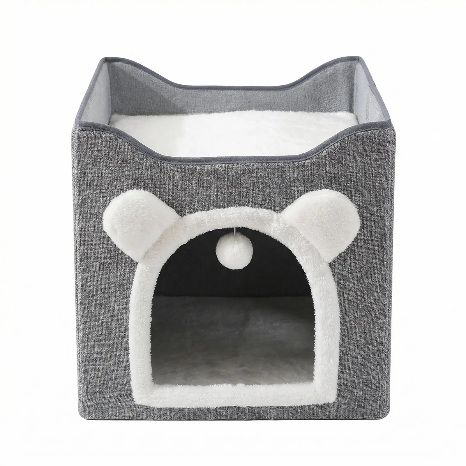 Foldable Indoor Cat House with Cushion & Hanging Toys – Holds Up to 30 lbs