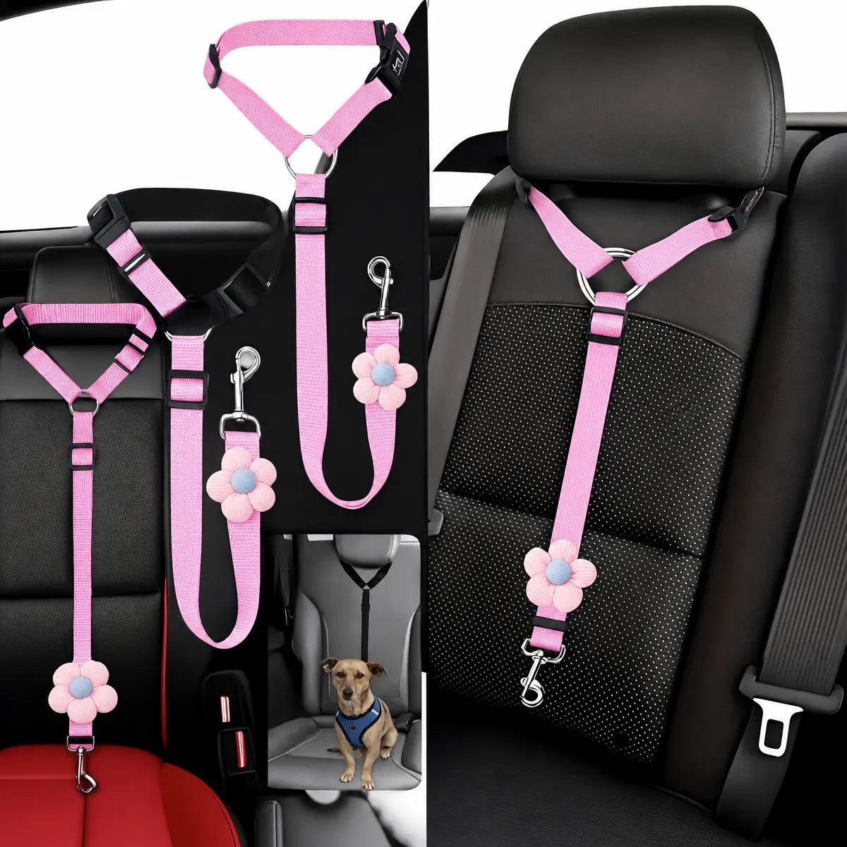Adjustable Dog Car Seat Belt – Anti-Lunge Safety Harness for All Vehicles