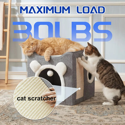 Foldable Indoor Cat House with Cushion & Hanging Toys – Holds Up to 30 lbs